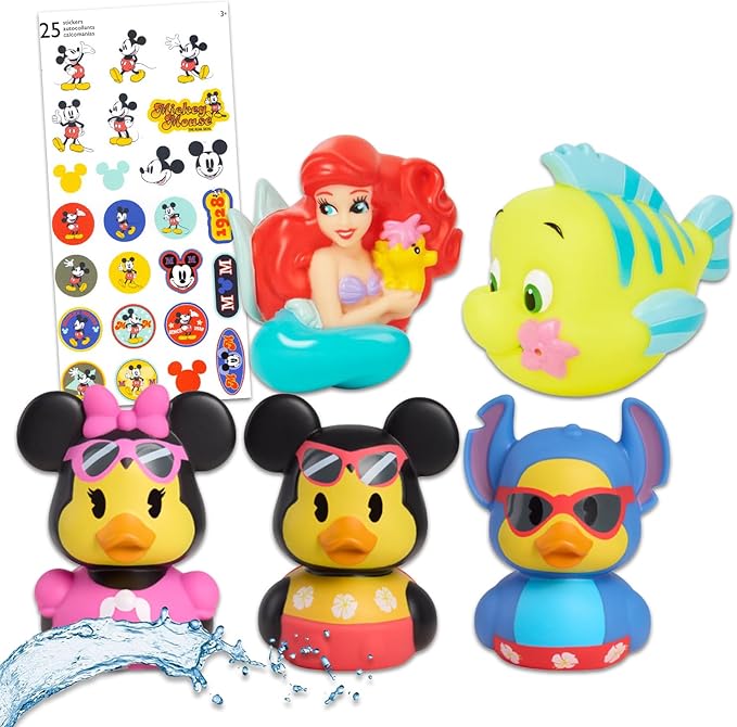 Disney Duckaloos Collection Set - Bundle with 3 Disney Rubber Duck Mini Figures for Kids, Adults Plus Squirt Toy and More | Collectible Duckalooz