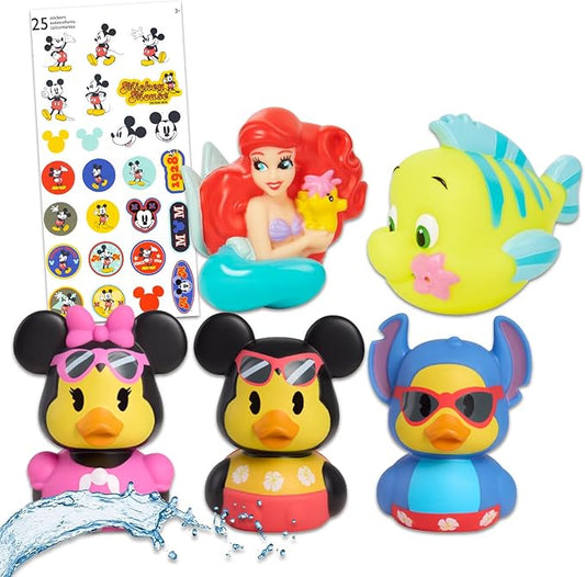 Disney Duckaloos Collection Set - Bundle with 3 Disney Rubber Duck Mini Figures for Kids, Adults Plus Squirt Toy and More | Collectible Duckalooz