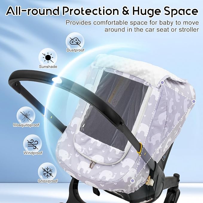 Car Seat Cover Baby, Mink Dot Infant Car Seat Cover for Outdoor, Breathable Carseat Cover with Mesh Peep Window & Sun Shade for Summer, Easy Access Baby Carrier Canopy Snug Fit Stroller