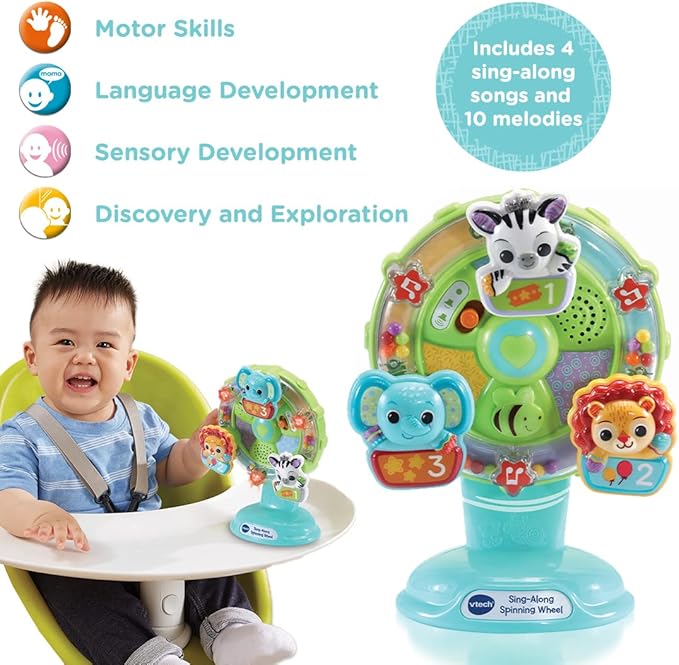 VTech Baby Sing Along Spinning Wheel, Baby Sensory Toy with Colours, Objects and Animals, Spinning Wheel Toy with Suction Cup, 6 Months +, English Version