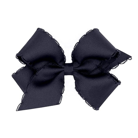 Wee Ones Girls' Classic Grosgrain Moonstitch Edge Hair Bow, No-Slip Hair Clip, Handmade, Navy, Medium