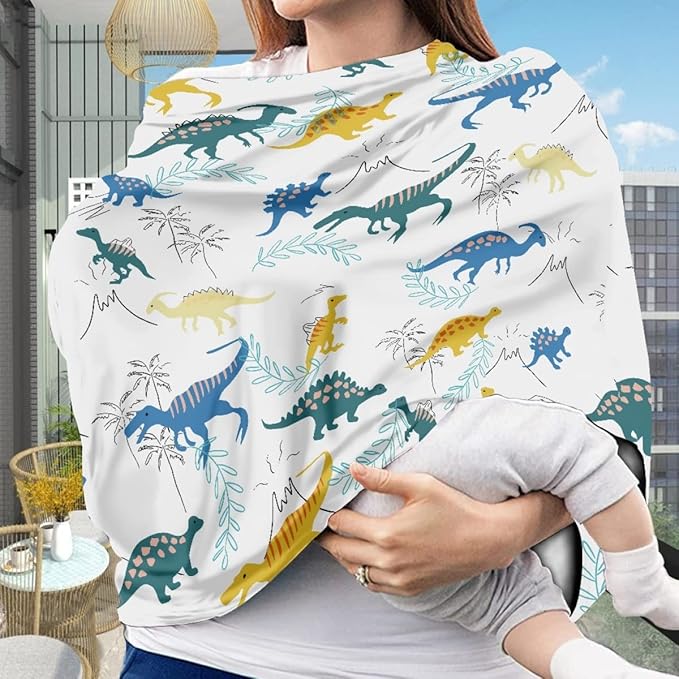 KIDVOVOU Nursing Cover Breastfeeding Scarf Cute Cartoon Dinosaur Printed Baby Car Seat Covers Infant Stroller Cover Carseat Canopy