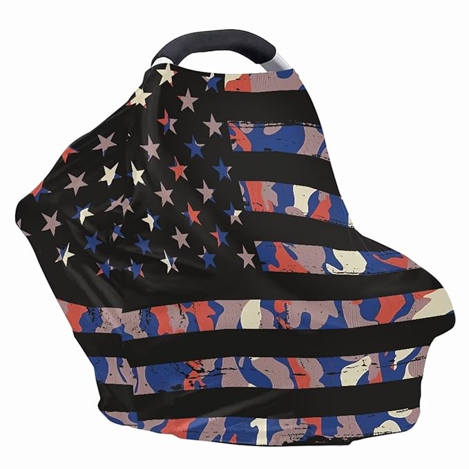 American Flag Camo Car Seat Covers Multi-Purpose Windproof Car Seat Canopy Cover Dust Cover Privacy Protection Durable Multifunctional Breastfeeding Scarf