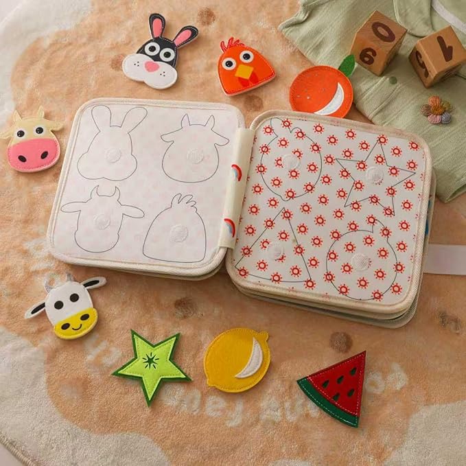 GOODMOM Bee Sensory Busy Book for Toddlers1-3 – Quiet Book with Fun Mirror, 10 Pages Interactive Activities, Educational Travel Toy, Gifts for Boys & Girls