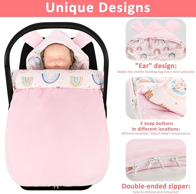 Carseat Blankets for Babies Winter, Warm Toddler Carseat Swaddle Blanket, Infant Stroller Bunting Bag Footmuff for Cold Weather, Universal, Windproof (Pink)
