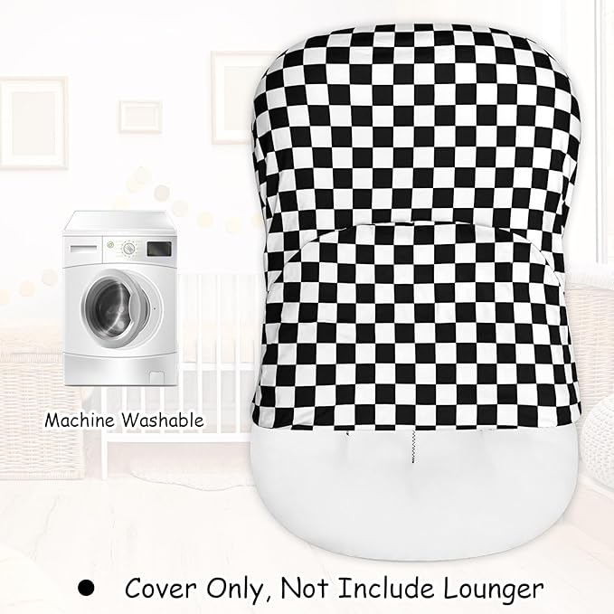 DILIMI Baby Lounger Cover for Boys and Girls, Removable Cover Ultra Soft Comfortable Lounger Slipcover, Black Checkerboard (Lounger not Included)
