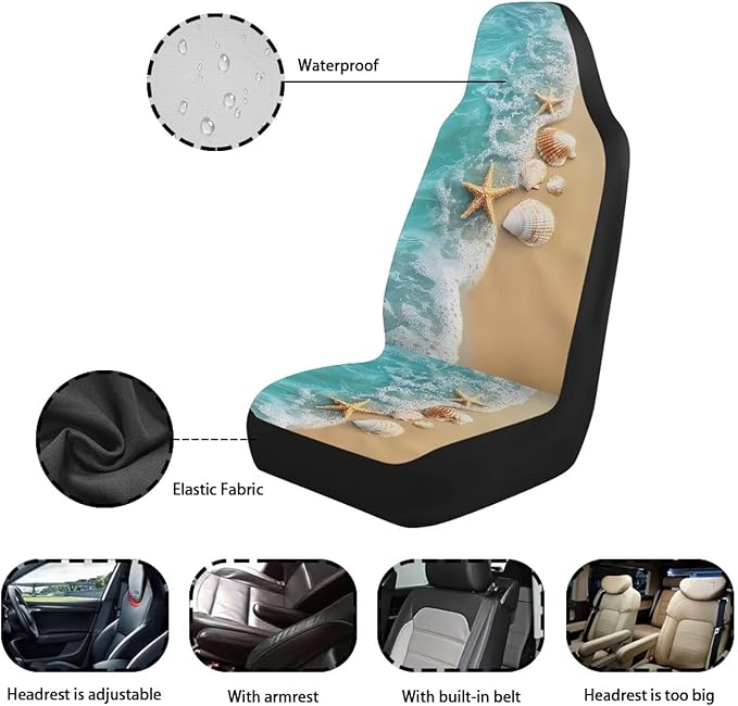 Starfish Shell Car Seat Covers for Front Seat Waterproof Car Seat Cover Protection Interior Accessories Easy to Install and Clean Universal for Cars Truck SUV Van