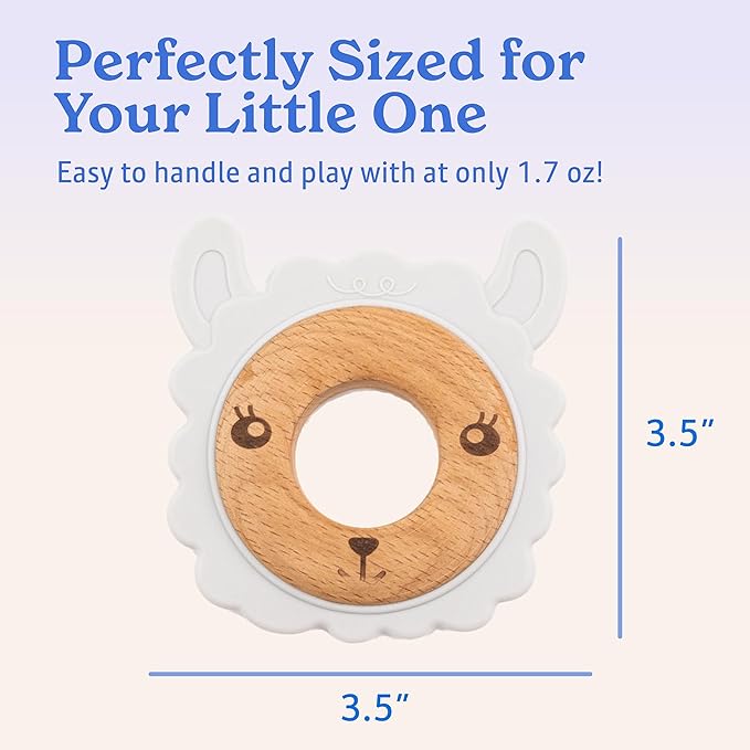Grey Lamb Baby Teething Toy for 0-12 Months | Food-Grade Silicone & Natural Beech Wood Teether | Easy-to-Hold Animal Shapes for Soothing Chewing | BPA-Free Teethers for Babies Boys & Girls