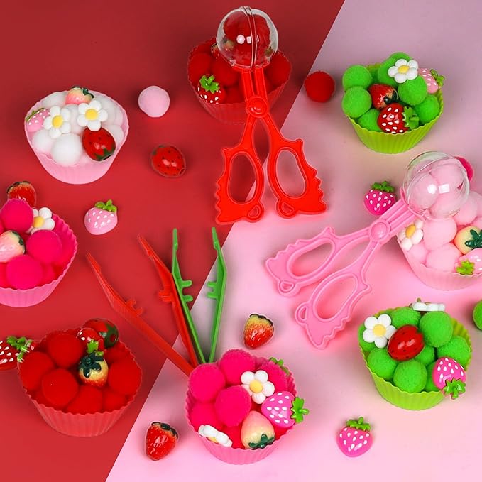 143 Pcs Strawberry Sensory Bin Items Spring Summer Counting Sorting Sensory Bin Filler Fine Motor Strawberry Counts for Valentine Sorting Counting Decor