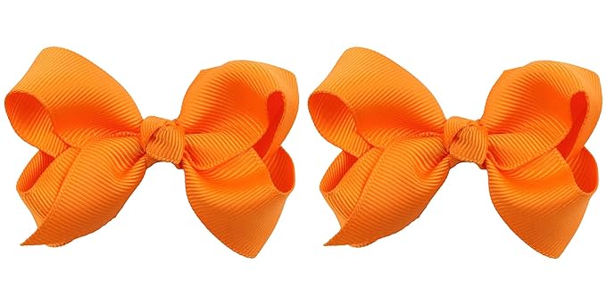 3 Inch Baby Girl Hair Bows Boutique Hair Clip Teens Toddlers Hairpin Headwear - Set of 2 (Orange)