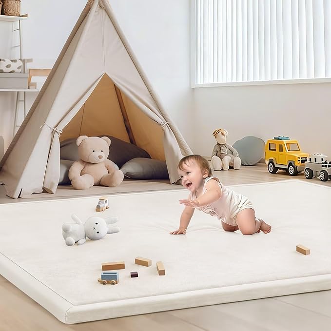 Baby Play Mat for Floor Nursery Rug Muscle Mat Area Rug Playroom Rug 79"x158" Playpen Mat Memory Foam 1.3" Thick Crawling Mat for Babies,Toddlers, Infants, Kids,Cream