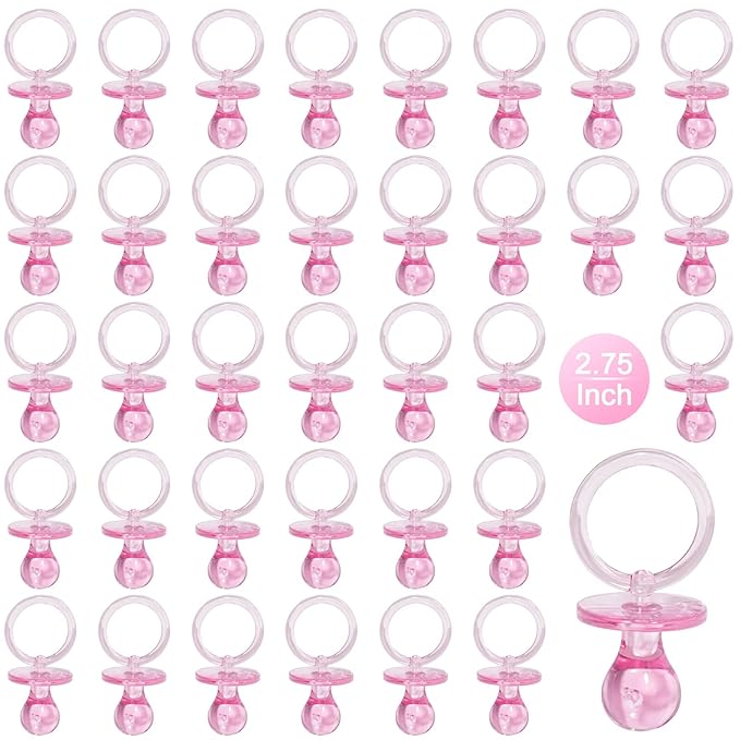 Pacifiers for Baby Shower Game, 36PCS Plastic Pacifiers for Baby Shower Decoration DIY, Large Size Baby Shower Pacifiers, Gender Reveal Party Table Scatter/Hunt Baby Shower Game Props(Pink, 2.75 in)