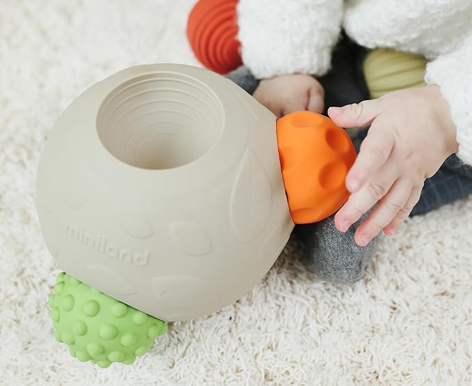 Miniland Sensory Balls, Babies Birth to Toddlers Age 4, Natural Rubber Latex, Soft Teething Toys, Easy Grip Play, Textured, Colors Multi-Sensory Stimulation, Motor Skill Development