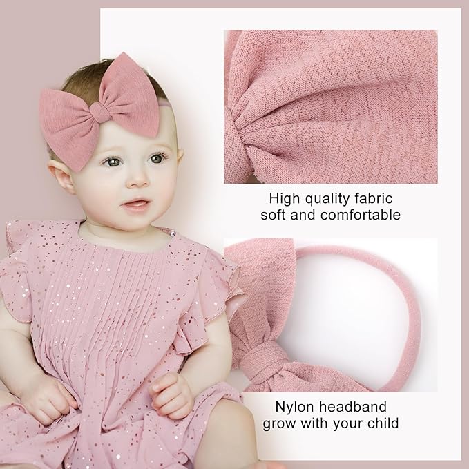 YanJie Handmade Elastic Hairband, Nylon Hair Bows for Girls Infant Toddlers Kids, 9 PCS One Size Fits All Hair Accessories for Newborn Baby