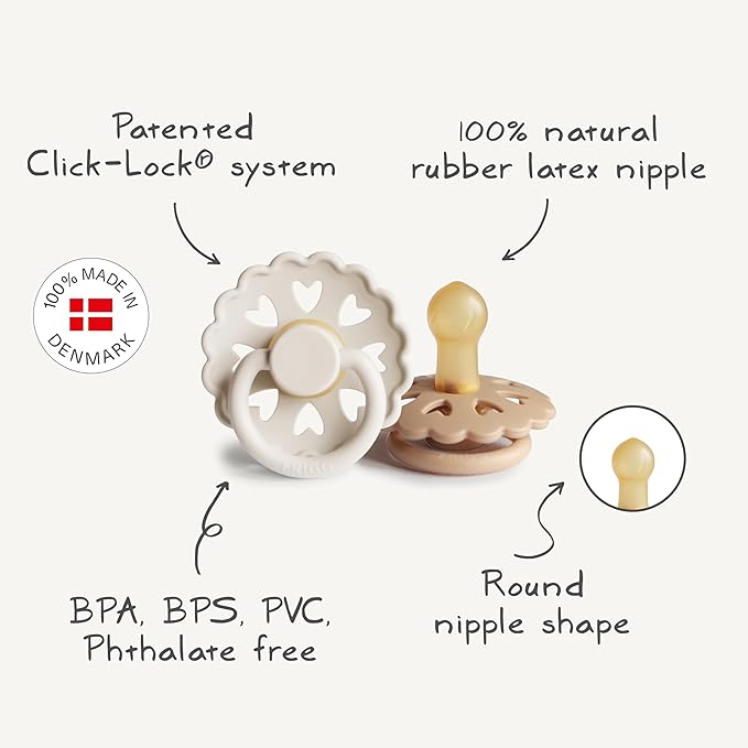 FRIGG Andersen Fairytale Natural Rubber Baby Pacifier | Made in Denmark | BPA-Free (Twilight Mauve/Primrose, 6-18 Months)