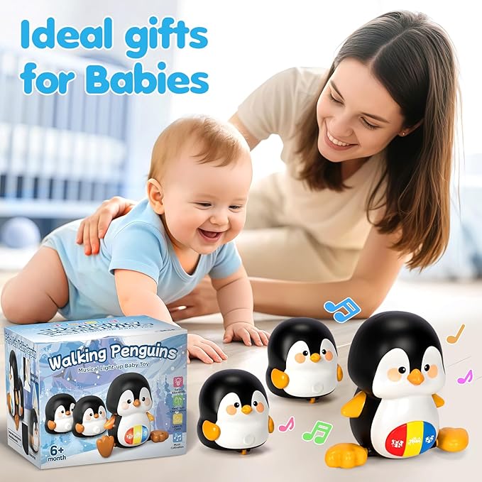 Baby Toys 6-12 Months, Musical Penguins Crawling Infant Toys, Early Learning Toy for Tummy Time with Light & Sound, Birthday Gifts for Babies Newborn Boys Girls 6 7 8 9 10 11 Months 1 Year Old