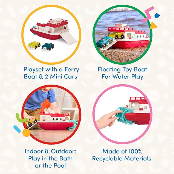 Battat – Wonder Wheels – Pool and Bath Toys for Babies, Toddlers – Floating Toy Boat for Water Play – Recyclable Materials – Ferry Boat – 1 Year +
