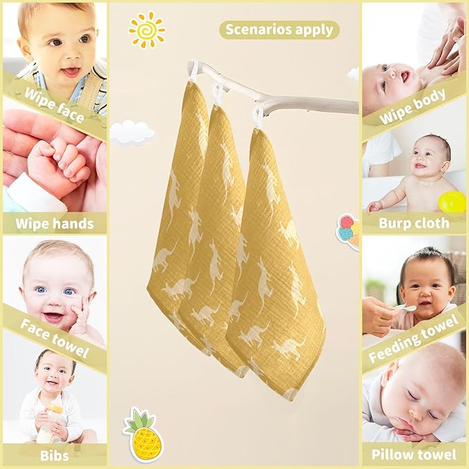 vvfelixl Kangaroo Australia Animals Baby Burp Cloths Baby Muslin Washcloths for Boys Girls Cotton Baby Face Towel for Newborn Infants Soft and Absorbent 11.8 X 11.8 in, 5 Pack