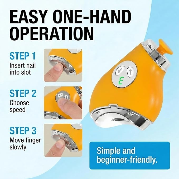 Electric Nail Clippers, Safe Automatic Nail Trimmer with LED Light & 3 Speeds, Quiet USB Rechargeable Electric Nail File with Built-in Nail Clipping Storage for Nail Art, Kid, Senior & Adult, Yellow
