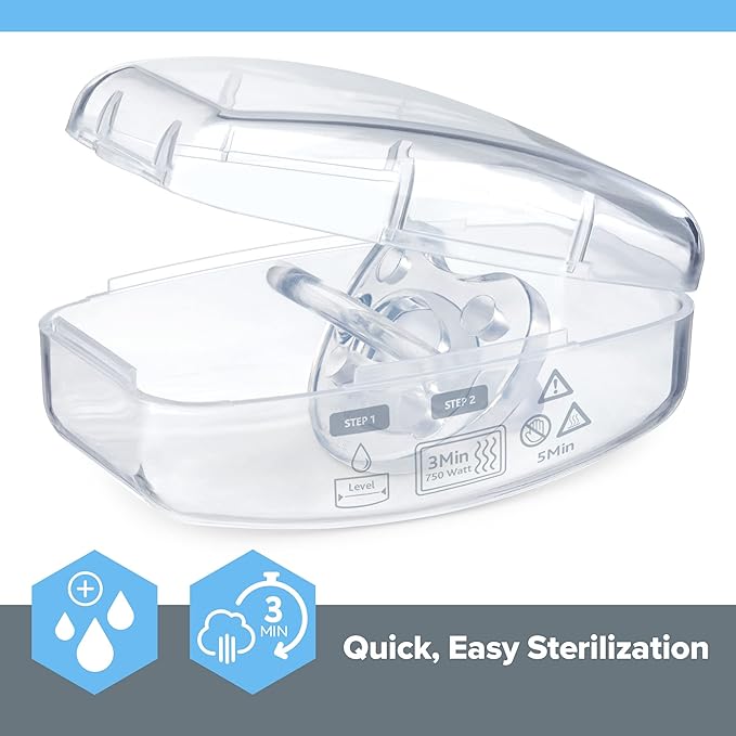 Chicco PhysioForma Orthodontic Pacifier for Babies 0-6 Months, 100% Soft Silicone, BPA Free & Breathing Support, 4-Pack with Sterilizing Case, Clear
