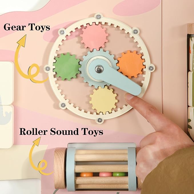 SHIERDU Interactive Pink Crocodile Wall Game - Wooden Educational Toy with 10+ Games for Kids (3+), STEM Learning, Hand-Eye Coordination & Sensory Development