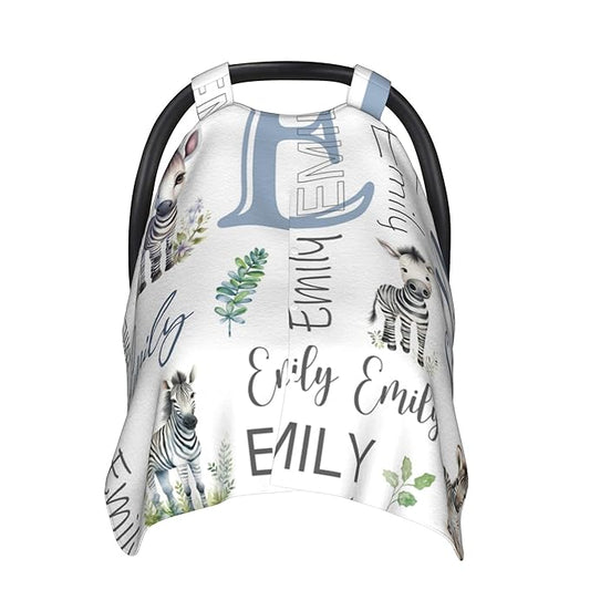 Personalized Baby Car Seat Cover Custom Name CarSeat Canopy Customized Zebra Newborn Nursing Breastfeeding Cover Minky Baby Blanket Infant Car Seat Canopies for Baby Girls Boys