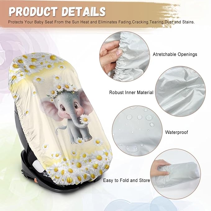XYZCANDO Elephant Car Seat Covers for Babies Girl Cartoon Car Seat Sun Protection Replacement Baby Car Seat Sun Shade Cover for Travel Breathable Cooling Car Seat Cover Baby Gift for Wife