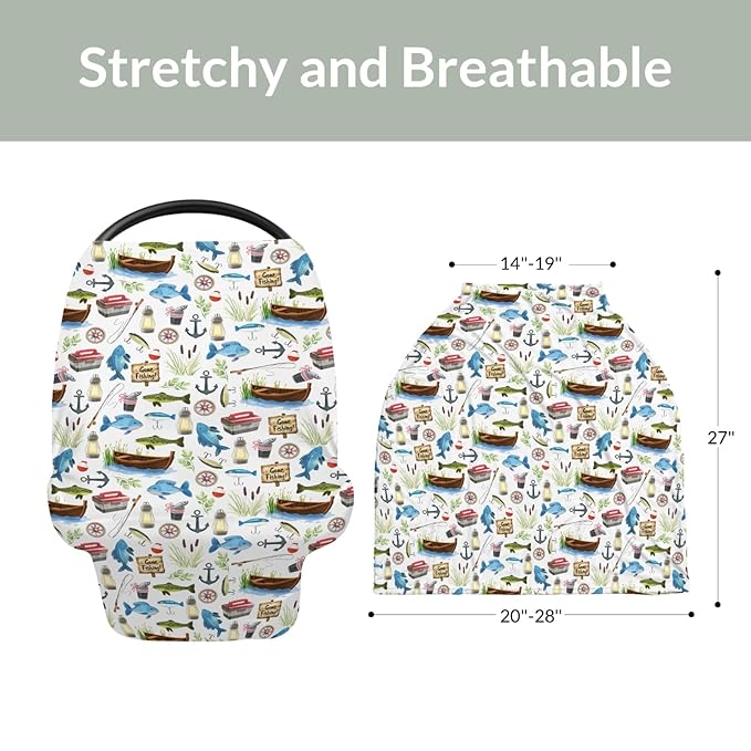 Gone Fishing Baby Car Seat Covers Fishing Lover Gift Stretchy 5-in-1 Cover Adjustable Car Canopy Cover Camping Adventure Vacation Outdoors Breathable Nursing Cover-Up