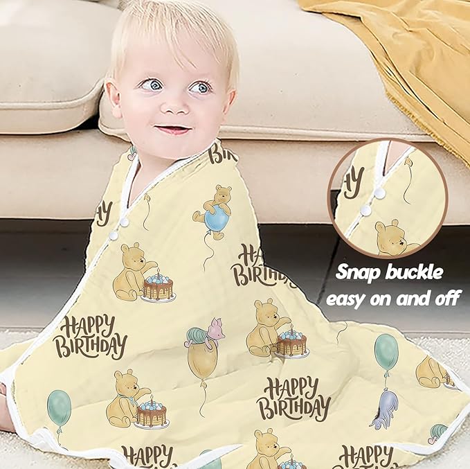1PCS the Pooh Baby Bath Towels, Winnie Hooded Baby Towel, Bath Supplies for Newborns, Soft & Absorbent, Happy Birthday Baby Towel with 1 Toddler Face Towels 32 * 32IN