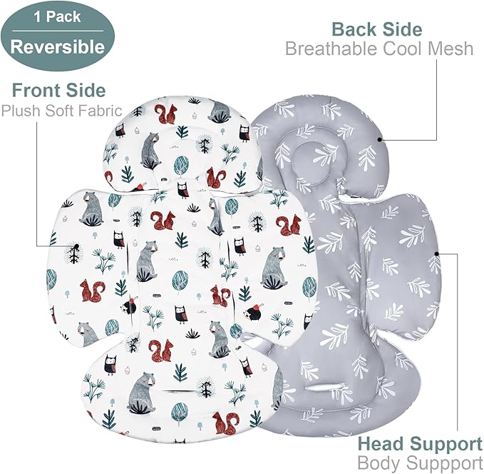 KAKIBLIN Infant Car Seat Insert, Breathable Reversible Car Seat Head Support for Infant, Newborn Car Seat Insert for Girls Boys, Fits for Stroller, Baby Swing, Bassinets, Pushchair (Gray)
