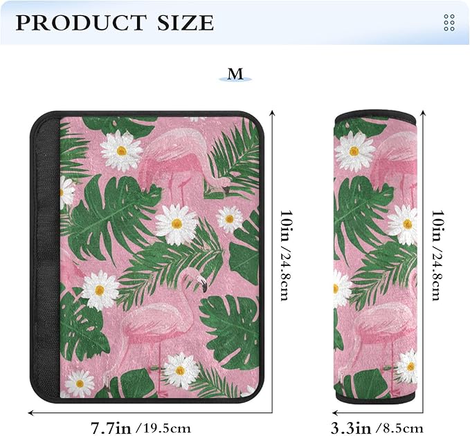 2 Pack Seatbelt Covers Seat Belt Cover Pad for Adults Boys Girls Car Seat Strap Covers Pads Cushion Universal Shoulder Strap Pad Protector for Backpack Camera Bag 6.5 Inch Cute Pink Daisy Flamingos