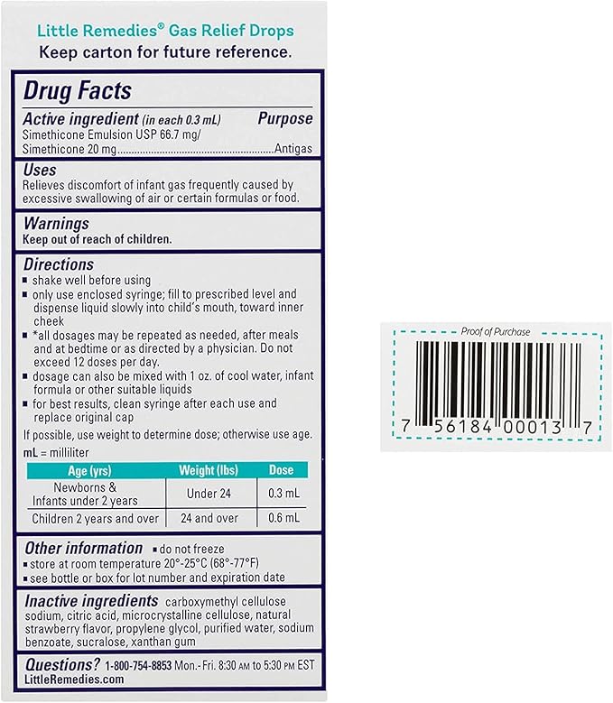 Little Remedies Gas Relief Drops, Natural Berry Flavor, Safe for Newborns 1.0 Fl Oz (Pack of 2)