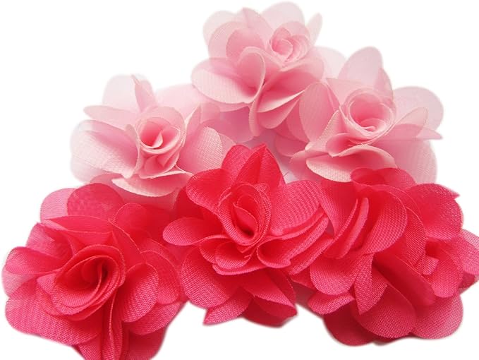 YYCRAFT Pack of 30 Chiffon Flower 2" Hair Flower Headband-Pink/Hot Pink