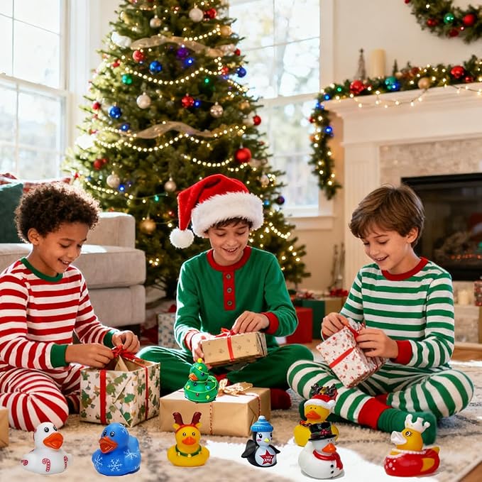 48PCS Christmas Rubber Ducks in Bulk Mini Rubber Ducks for Jeeps Christmas Ducks Basket Stuffers Christmas Ducks for Kids Baby Bath Toys Christmas Party