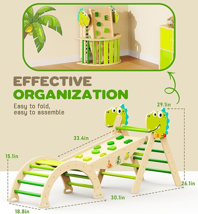 Pikler Triangle Set, 11-in-1 Montessori Climbing Toy for Toddlers, Foldable Wooden Indoor Jungle Gym & Playground Climber for Learning and Motor Skills (18 Months–7 Years)
