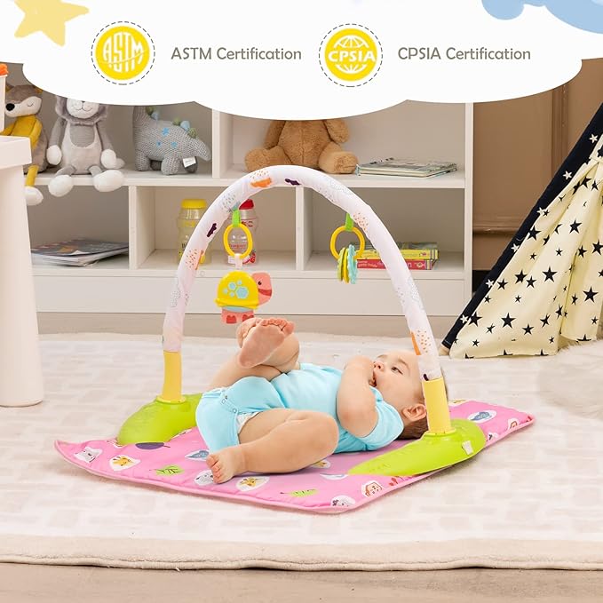 HOMGX Baby Bouncer Activity Center, 3 in 1 Baby Jumper Center & Infant Playtime Mat & Activity Table w/Baby Toys, 3 Adjustable Heights & 360° Rotatable Seat, Activity Center for Toddlers (Pink)