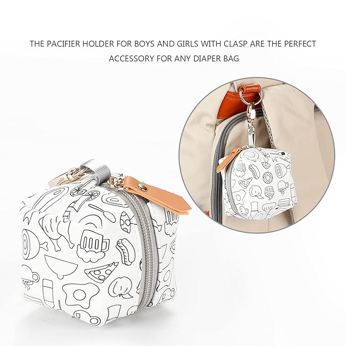 MOMIGO Pacifier Case Bag - Pacifier Holder with Clip for Diaper Bag Stroller Purse Charm, Holds 2 Pacifiers Outdoor Travel (Line)