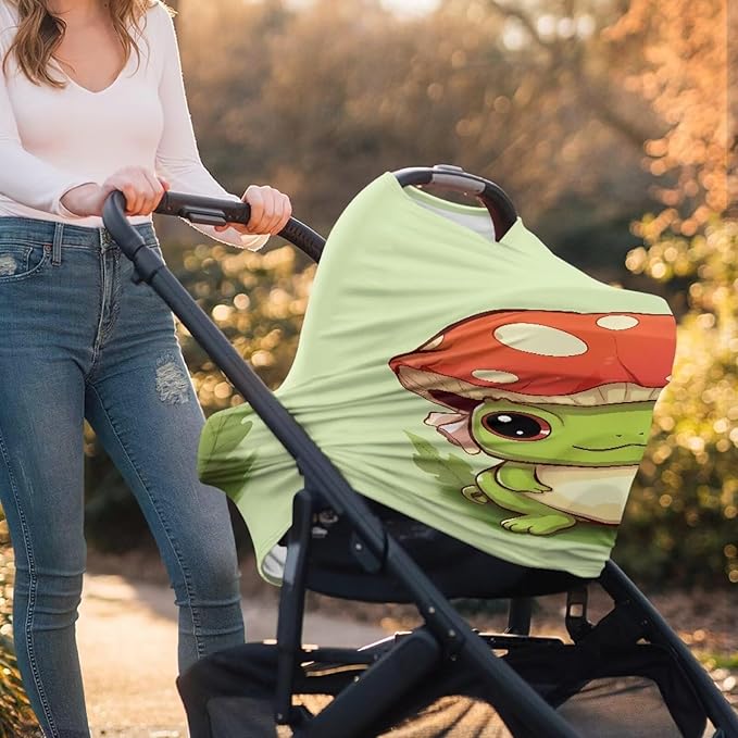 Forchrinse Frog Mushroom Car Seat Cover for Babies Girls Cartoon Animal Breastfeeding Nursing Cover Infant Carseat Canopy Stroller Cover Soft and Breathable