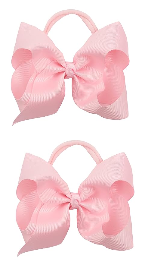 2Pcs 6 Inches Ribbon Baby Girls Headbands Infant Elastic Hairbands Large Cheer Bow Hair Band Accessories for Child Toddlers Girls (Pink)