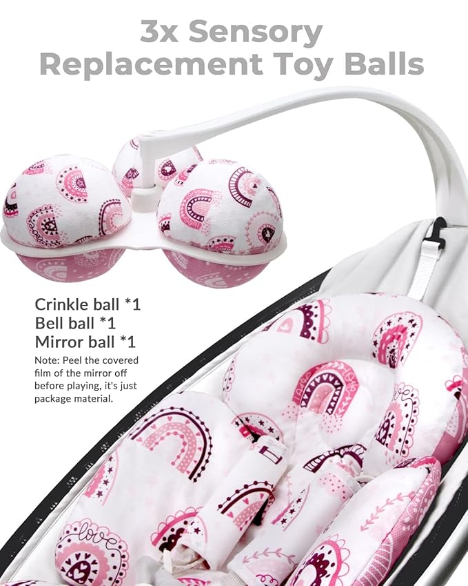Infant Insert Compatible with 4moms Mamaroo Swing and Infant Carseat, Including 3 Replacement Balls, Reversible Newborn Insert for Baby Swing, Stroller, Bouncer, Soft Fabric - Mauve Rainbow