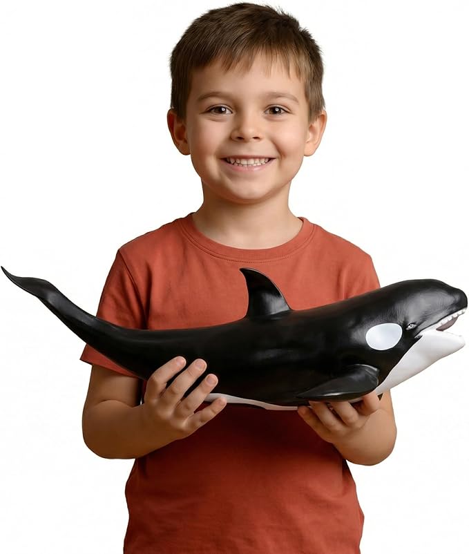 Gemini&Genius Shark Killer Whale Action Figure, Sea Animal Orca Blackfish, Soft Rubber Ocean Shark - 16 Inches Length - Great for Kids Bath Swimming, Beach Toys, Perfect Cake Toppers