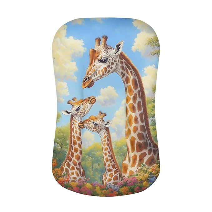 Giraffe Family Baby Lounger Cover for Boys, Newborn Snuggle Me Lounger Covers, Removable Nest Slipcover Soft Comfortable 31.5'' x 21.3''