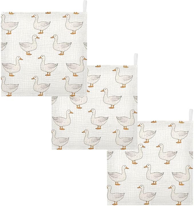 vvfelixl Baby Muslin Washcloths Coquette Duck Baby Burp Cloths Cotton Babys Face Towel for Newborn Infants Boys Girls Soft and Absorbent 11.8 X 11.8 in, 3 Pack
