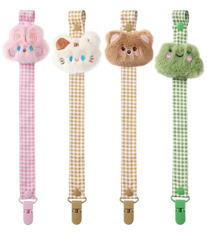 CutiePlusU Adult Pacifier Clip Adult Size Pacifier Holder Clip 4 Pack- Animal Paradise