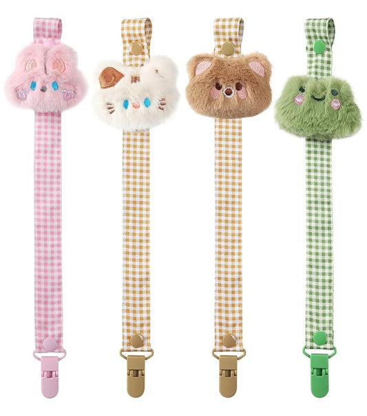 CutiePlusU Adult Pacifier Clip Adult Size Pacifier Holder Clip 4 Pack- Animal Paradise