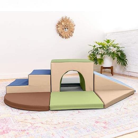 ECR4Kids SoftZone Lincoln Tunnel Climber, Toddler Playset, Earthtone, 9-Piece