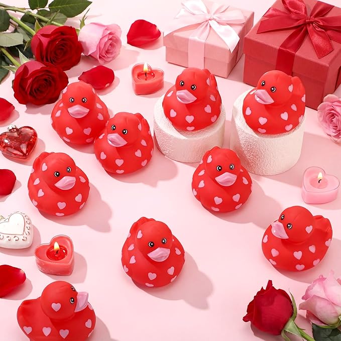 Jerify 3 Inch Large Valentine's Day Rubber Ducks 2 Pcs Valentine Large Red White Sweetheart Duckies Rubber Ducks for Bathtub Toys Party Favors Decorations Classroom Prizes Exchange Gifts