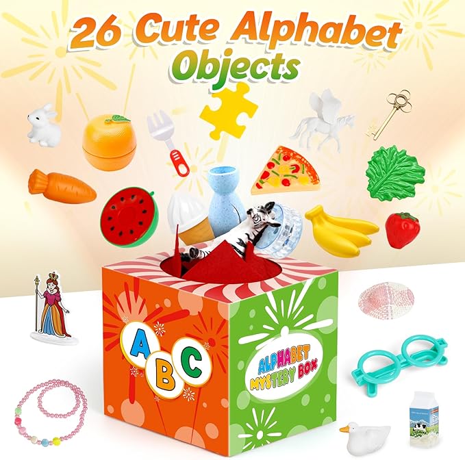 Kasfalci Alphabet Mystery Box for Kids,26 PCS ABC Learning Toys,Letters Sorting Matching Games for Toddlers,Letter Sounds,Speech Therapy Fine Motor Toys for Preschool Kindergarten Classroom