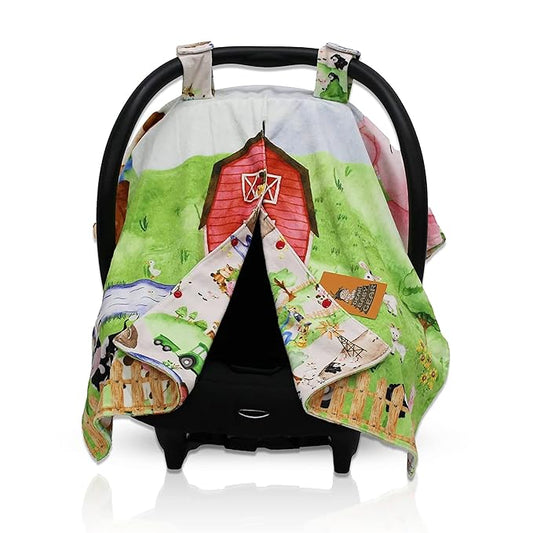 Dear Baby Gear Car Seat Cover for Boys & Girls - Baby Carseat Canopy w/Snap Opening - Infant Seat Cover - Stroller & Nursing Covers - Newborn Carrier Canopy - 40x30" (Barn with Animals Farm Life)