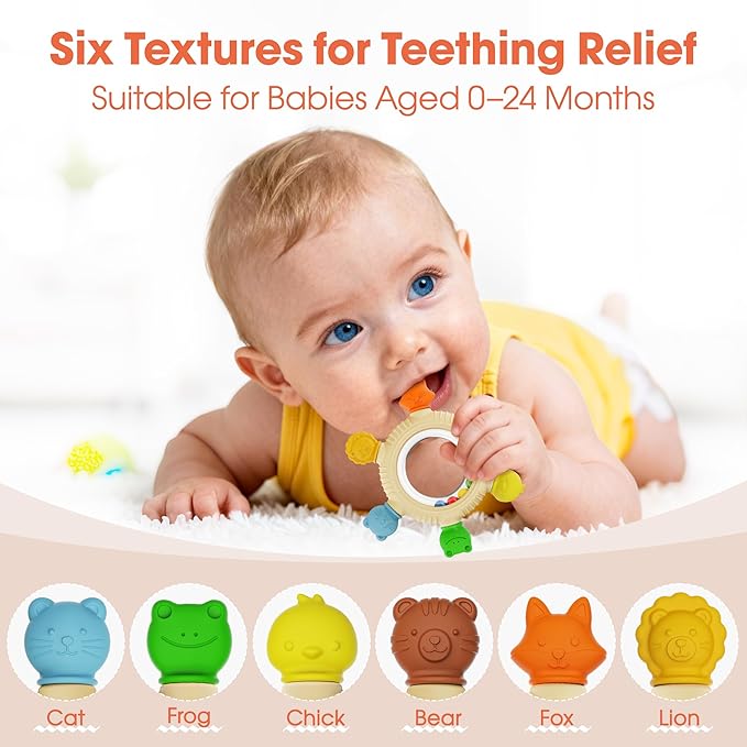 Baby Teething Toys for 3-6 6-12 Months, BPA Free Silicone Teething Rings Toys, Baby Teether Relief Chew Toy with Rattle, Sensory Toy for Infant Newborn, Babies Essential for Boys Girls 0-24 Months